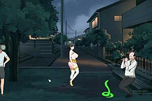 The shameless MILF shows off her big tits and ass in an exhibitionist display.