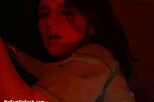 Stepdaddy punishing stepdaughter and friend!