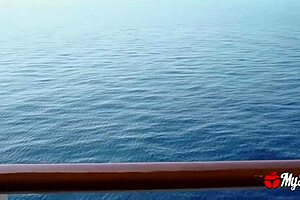 Horny brunette latina with brown eyes fucks on mediterranean cruise balcony, big ass exposed in public sex