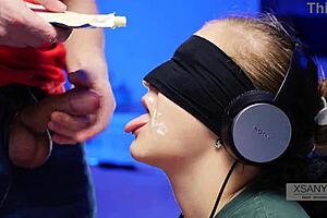 my best friend tricked me into tasting cum during our blindfolded game with tongue close-ups