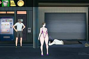 The shameless MILF shows off her big tits and ass in an exhibitionist display.