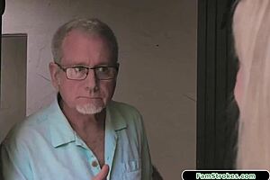 teen gets fucked outdoors by stepgrandpa in blowjob sex