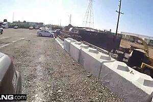 Naughty girl bent over for doggystyle in cop car?