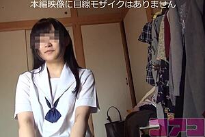 Black-haired girl in uniform exposes herself during idol interview