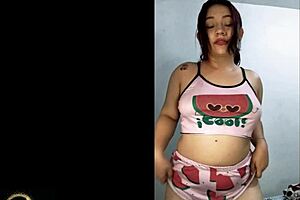 Curvy young latina shows wet pussy and natural tits