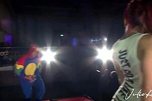 Aris Dark fucks big cock in public, riding hard with her big ass