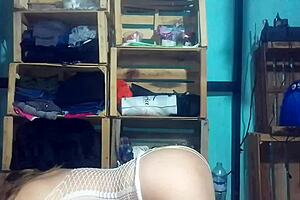 Latina Couple Fucks Doggy In Red White Dress