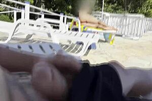 She helped me jerk off and cum by the public pool