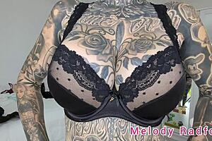 Melody Radford tries on black lingerie in gym.