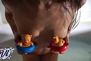 teen fingers pussy and cums in bathroom after smoking