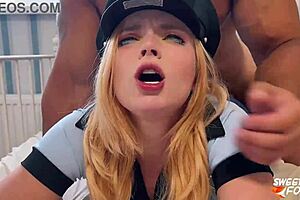 Sexy girl in police cosplay surprises me with rough face sitting and muff diving