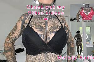 Melody Radford tries on black lingerie in gym.