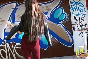 publicsexdate features nerdy slut lullu gun in interracial outdoors threesome