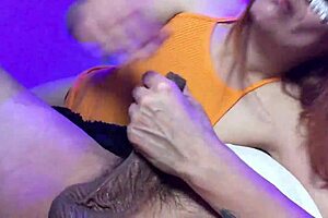 Housewife licks big cock in red dress