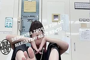 asian japanese girl works at office with feet fetish