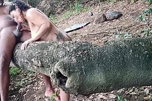 Couple's risky outdoor encounter almost gets caught in public