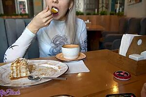 Letty Black squirms from remote vibrator orgasm in crowded cafe panties. Public outdoor fun with toys! 😏