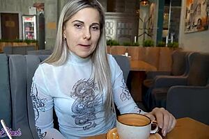 Letty Black squirms from remote vibrator orgasm in crowded cafe panties. Public outdoor fun with toys! 😏