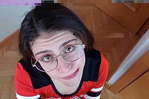 cum on my braces, you dirty teen, she says during the homemade blowjob