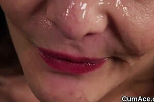 hot beauty swallows all that cum on her face?