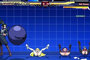 Who wins in Kuromaru vs Arcana Heart cumshot battle?