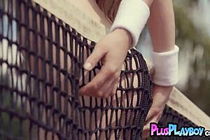 Kate Chromia poses on tennis court in teen outfit