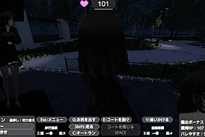 Secretly exposing under naked coat in public outdoor anime hentai