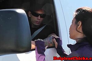 Hitching Teen Throatfucked Roughly By Maledom Outdoors