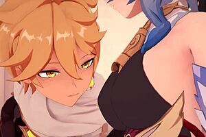 bell says to ganyu, 'let's explore this genshin impact 3d hentai cartoon together, it's so exciting.'