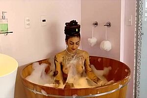 Exposing Myself in the Ofuro During a Photo Shoot, Touching My Tattooed Body?