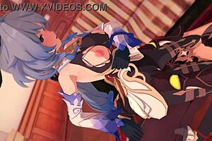 bell says to ganyu, 'let's explore this genshin impact 3d hentai cartoon together, it's so exciting.'