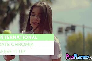 Kate Chromia poses on tennis court in teen outfit