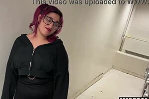 Hot girl with big ass bent over in laundry room, fucked doggystyle by two monster cocks
