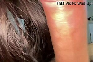 Mom's friend, beautiful milf babe, sucks my cock in stockings, diving into muff for mouthful of cum.