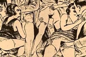 vintage erotic cartoon illustration from antique retro anime hentai