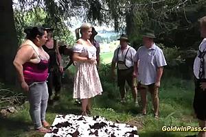 Lederhosen Gangbang With Bbw Chicks In Outdoor Party Orgy Double Penetration