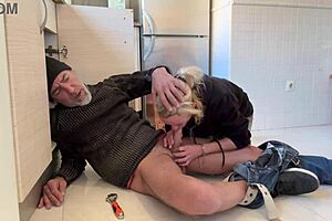 Hot wife, are you blowing the plumber in the kitchen?