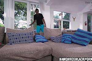 Ebony babe catches friend's boyfriend masturbating big black cock