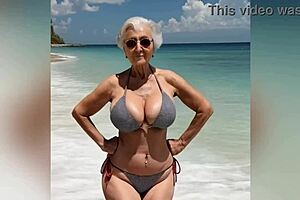 OMG, Granny’s in a Sexy Bikini! Her Dirty Talk Gets Wild on the Beach With Nude AI-Generated Reveal!