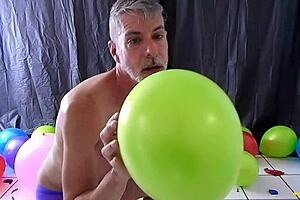 horny gay dilf richard lennox masturbates with balloon on monster cock