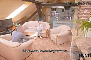 Hunt4k chick with shaved pussy rides cock while hubby watches