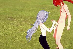 Wow, Razor and Diluc in hard bareback anal with creampie in Genshin Impact Yaoi!