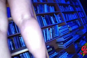 The black librarian gets a rough ball licking and cum fetish scene