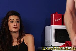 i'm watchin the clothed brunette neighbr with her shoe fetsh, feelin humilated under her femdom gaze