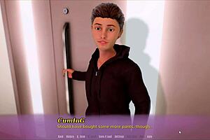 Peeping on stepmom in bathroom during hentai game