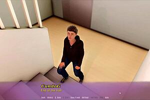 Peeping on stepmom in bathroom during hentai game