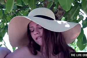 hey gorgeous, watch this brunette tease her big natural tits and hairy pussy outdoors! 😍