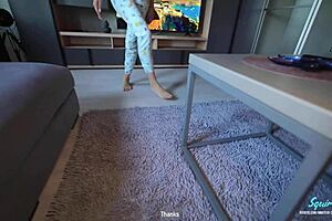 Hot Stepmom Catches Skinny Stepson Jerking Off And Lets Him Cum On Her Pussy!