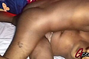 Ebony couple dives into wild sex with big black cock. Moaning fills wet tight pussy