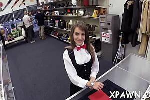 Hawt doxy fucks tight cunt in shop contest!